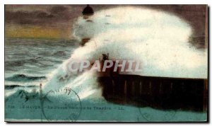 Old Postcard Le Havre Lighthouse one day Tempete