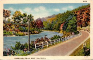 Generic Scenic Greetings Highway Stanton Michigan MI Linen Postcard L1