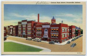 Central High School Evansville Indiana linen postcard