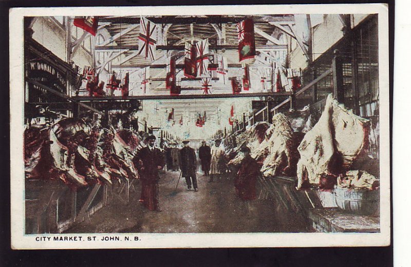 P1537 old unused postcard city market st john new brunswick canada