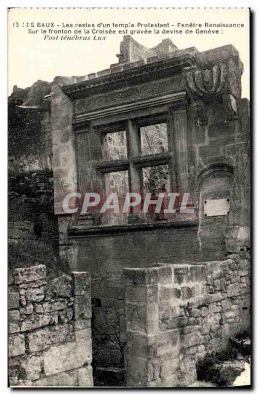 Old Postcard Les Baux The Remains of a Protestant Tempie Renaissance Window O...