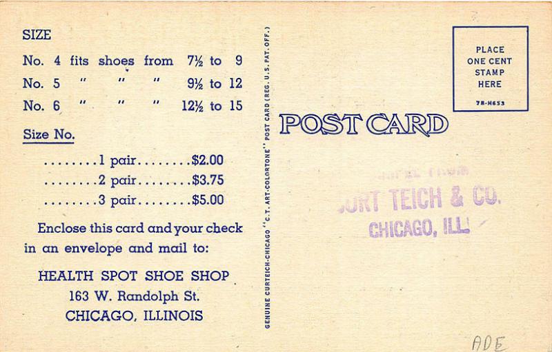 Chicago IL Health Spot Shoe Shop Shoes Curt Teich Linen Postcard