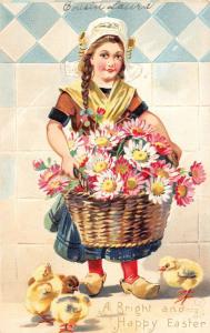 A Bright and Happy Easter little girl with chicks by Tuck antique pc Z22471