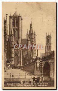 Old Postcard Ghent Gent Eglsie St Nicolas Church Belfry And St Bavo