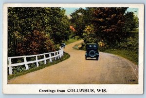 Columbus Wisconsin Postcard Greetings Road Trees Exterior c1920 Antique Vintage