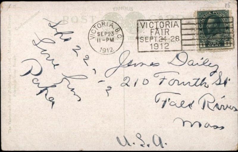 Victoria BC Harbor & CPR Steamships Ships c1910 Postcard