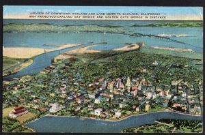 California OAKLAND Airview Downtown Lake Merritt Bay Bridge Golden Gate pm1946