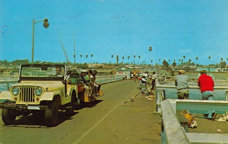 Oceanside California fisherman visitors on concrete pier vintage pc ZA440486