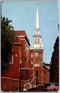 Postcard Boston Massachusetts MA Old North Church Steeple 1950s Chrome