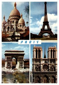 Postcard France Paris multiview - Notre Dame Arc de Triomphe Eiffel