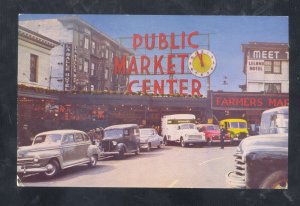 SEATTLE WASHINGTON PUBLIC MARKET CENTER 1940's CARS VINTAGE POSTCARD