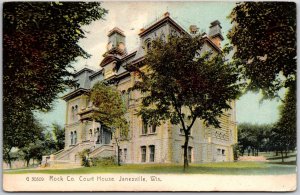 1912 Rock Company Courthouse Janesville Wisconsin WI Trees Posted Postcard