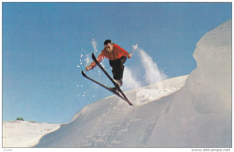 Man Skiing, Going Down the Mountain, Making A Wonderful Jump, 40-60's