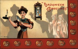 Halloween Beautiful Woman Ghosts EC Banks Embossed c1910 EXC COND Postcard