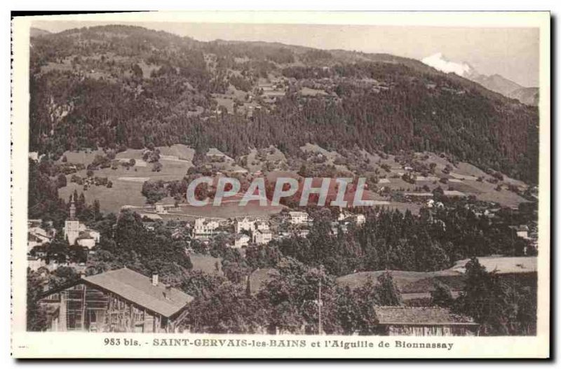 Old Postcard Saint Gervais les Bains and The Aiguille de Bionnassay