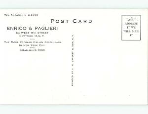 Unused W-Border ENRICO AND PAGLIERI ITALIAN RESTAURANT Manhattan NY v6330