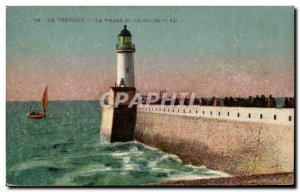 Old Postcard Treport Lighthouse and jetty Lighthouse