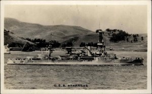 US Navy Battleship USS Arkansas c1940 Real Photo Postcard