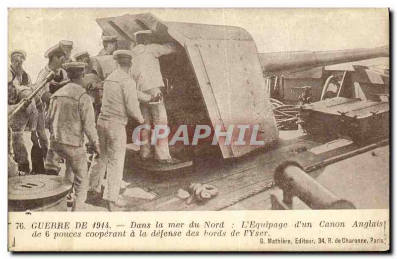 Old Postcard Boat War of 1914 in the North Sea The crew of a British 6-inch b...