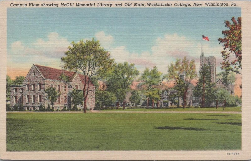 Postcard Campus McGill Memorial Library Westminster College New Wilmington PA