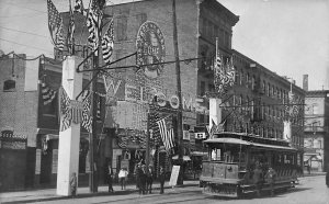 Troy NY Week Come Sept. Union Lunch Trolley Flags Real Photo Postcard