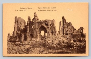 St Martin's Church Ruins of Ypres WWI in BELGIUM Vintage Postcard 0507