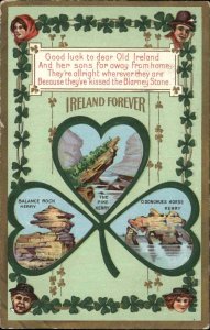 St. Patrick's Day Ireland Forever Shamrock Multi-View c1910 Vintage Postcard