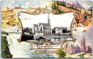Postcard Guelph Ontario 1907 St Georges Church & Foot Bridge Fancy Canada Border