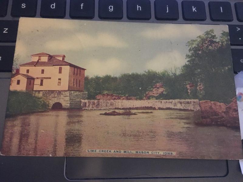 Postcard  Hand Tinted View of Lime Creek and Mill, Mason City, Iowa  Y9