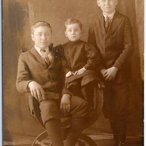 c1910s Handsome Group Brothers RPPC Cool Classy Sibling Boys Real Photo PC A185