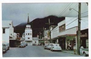 Main Street Cars 1960c Sitka Alaska postcard