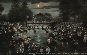 Vintage Postcard 1911 Band Concert Night Belle Isle Detroit Michigan Wolverine