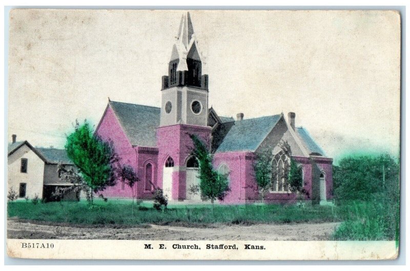 c1910 M.E. Church Chapel Exterior Building Stafford Kansas KS Vintage Postcard