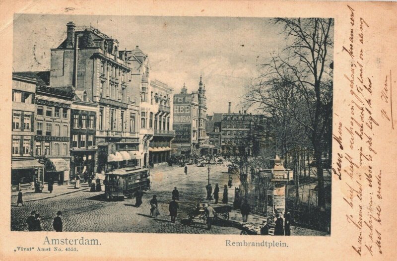 Netherlands Amsterdam Rembrandtplein Vintage Postcard 03.74