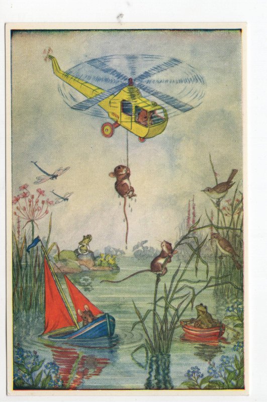 The Rescue, Mice, Helicopter, Molly Brett, Medici Society, Britain, Postcard 