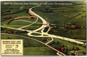 Irwin Traffic Interchange, PA Turnpike, Speed Limit Sign Vintage Postcard L30