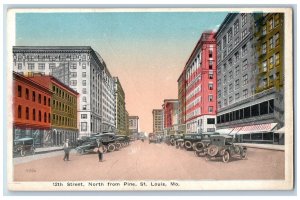 St. Louis Missouri Postcard Street North Pine Classic Cars c1920 Vintage Antique