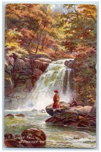 c1910 Lower Fall Rhaidadr-Du Welsh Waterfalls Oilette Tuck Art Postcard