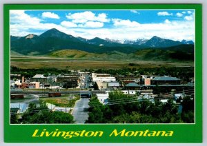 Main Street, Livingston, Montana, Chrome Aerial View Postcard, NOS