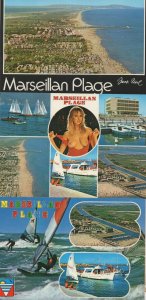 Marseillan Plage French Beach Nude Lady Surfing Boats 3x Postcard s