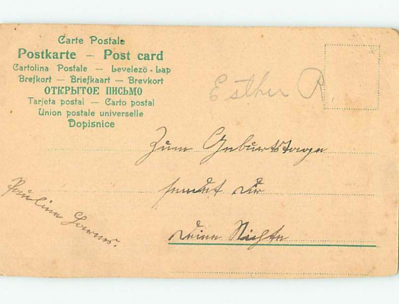 Pre-1907 greeting BIBLE QUOTE IN GERMAN & PURPLE AND YELLOW PANSY FLOWERS HJ3315