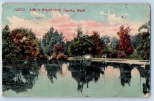DPO Bordeaux WA Tacoma Postcard View Of Lake In Wright Park Lumber  1914 Antique