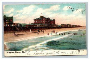 Vintage 1908 Postcard Boardwalk Skyline & Beach at Virginia Beach Virginia