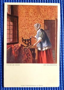 Vtg The Gold Digger Woman counting Gold Coins Art Pieter De Hooch Berlin Germany