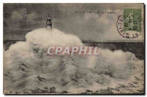 Postcard Old Treport Lighthouse Storm