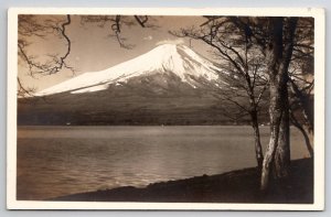 Mt Fuji Japan Beautiful View Through Trees RPPC c1930 Real Photo Postcard U21