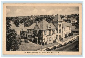1926 The Memorial Library and Wilcox Park, Westerly, Rhode Island RI Postcard
