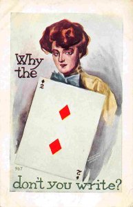 Why The Deuce Don't You Write Woman 2 Diamonds Playing Card 1909 postcard