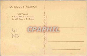 Old Postcard Fougeres (Ille et Vilaine) Brittany La Douce France City High de...