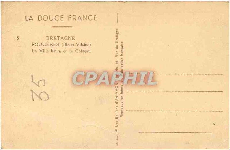 Old Postcard Fougeres (Ille et Vilaine) Brittany La Douce France City High de...